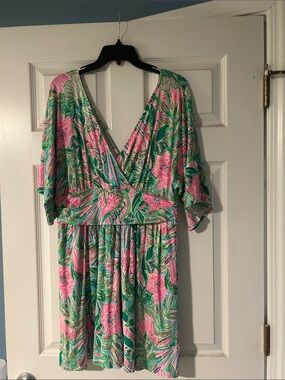 Lilly Pulitzer Pink & Green Tropical Print Dress with built in shorts